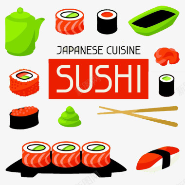 日本风彩色寿司与调料图标图标