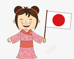 小女孩拿着日本国旗矢量图素材