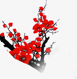 手绘红色梅花海报装饰中国风素材