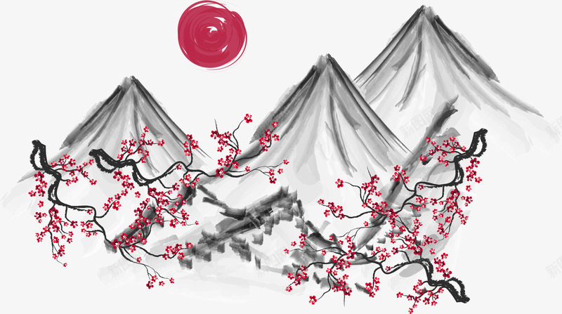 水墨手绘插画山脉png免抠素材_88icon https://88icon.com 太阳 山 山峰 山脉 山脉纹理 山顶 手绘插画 手绘插画山 梅花 水墨