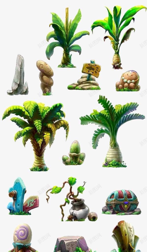 卡通手绘植物石头png免抠素材_88icon https://88icon.com 卡通手绘 植物 石头