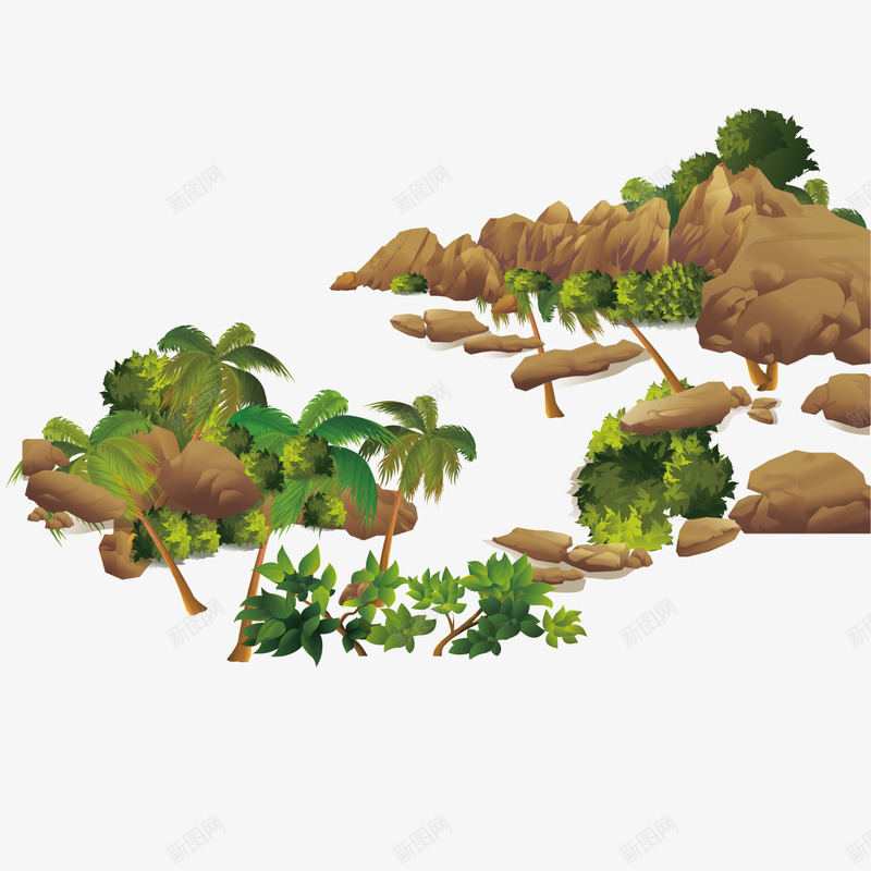 石头山和椰子树png免抠素材_88icon https://88icon.com 山 椰子树 石头
