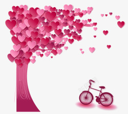 粉红色爱心树下的自行车素材