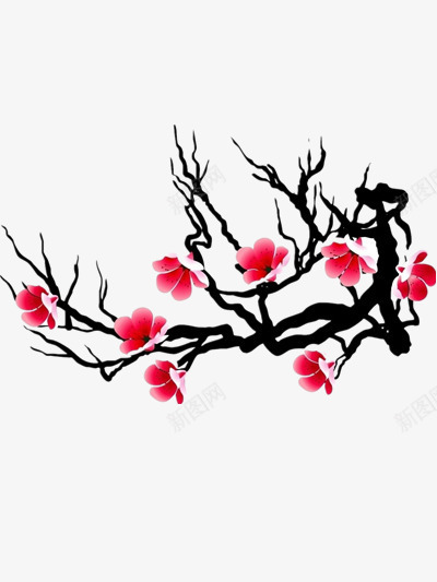 手绘梅花水墨画png免抠素材_88icon https://88icon.com 水墨画 红色 装饰