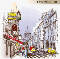 装饰素描英国伦敦矢量图素材