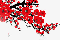 手绘红色梅花树枝海报素材