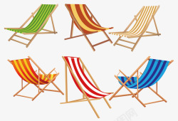 户外躺床多款式彩色条纹度假沙滩躺椅高清图片