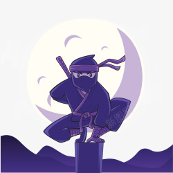 夜晚忍者紫色夜晚日本忍者矢量图高清图片