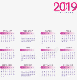 粉红色2019新年日历矢量图素材