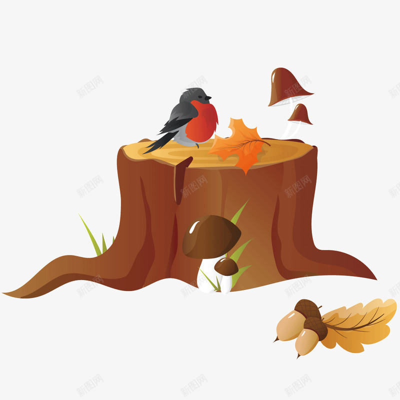落在木墩上的小鸟矢量图ai免抠素材_88icon https://88icon.com 小鸟 木墩 秋季 落叶 矢量图