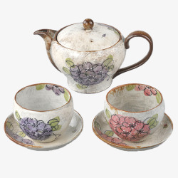 仿柴烧功夫茶具日本和风花卉茶具套装高清图片