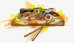 手绘插图寿司生鱼片日本料理套餐素材