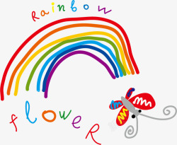 手绘线条画彩虹与蝴蝶素材