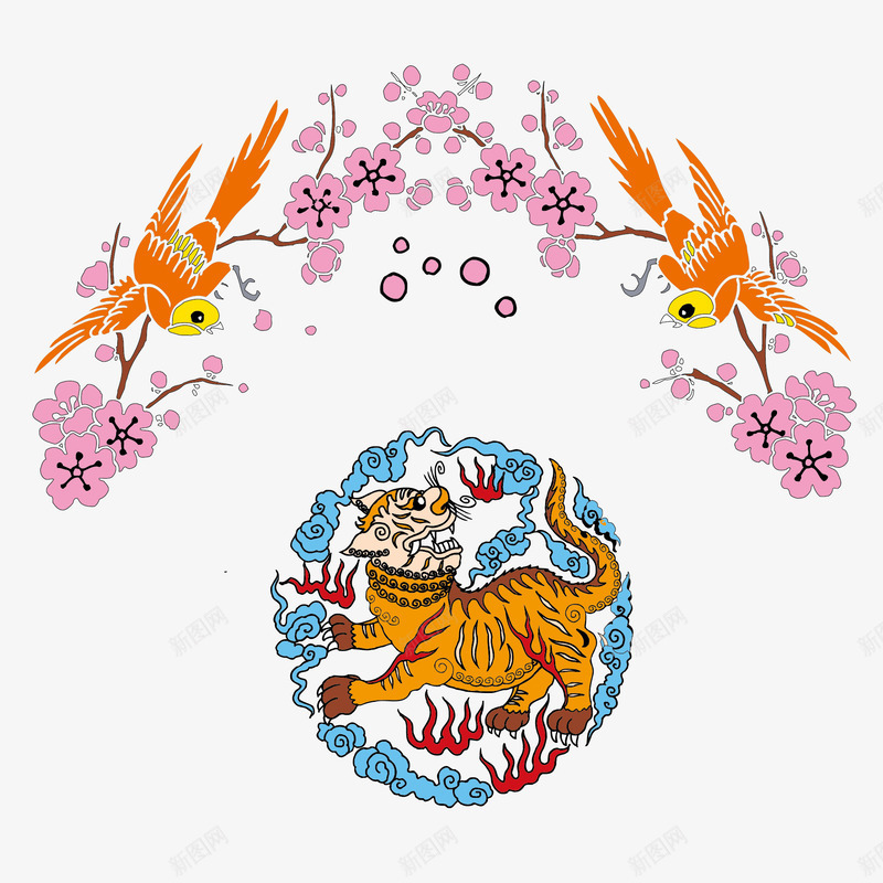 传统喜鹊老虎梅花png免抠素材_88icon https://88icon.com 中国风 传统 喜鹊 梅花 老虎