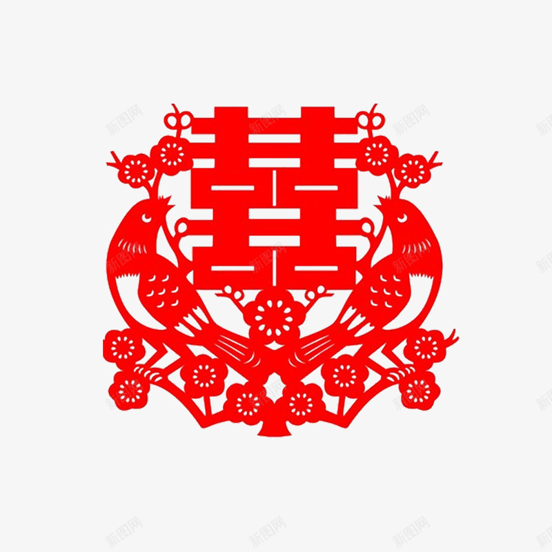 双喜临门png免抠素材_88icon https://88icon.com 剪纸 双喜字 喜鹊 圆形喜字 梅花