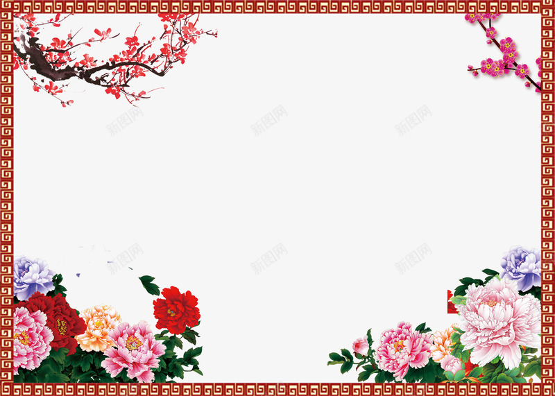 中国风年画png免抠素材_88icon https://88icon.com png图片素材 免费png素材 年画图 梅花 花朵 边框