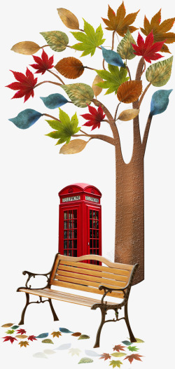 唯美精美卡通创意树房子椅子树叶素材