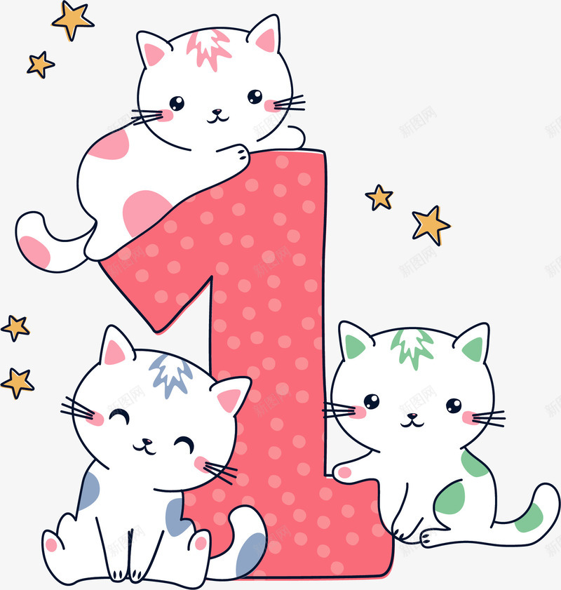 可爱小猫一岁生日矢量图ai免抠素材_88icon https://88icon.com 一岁 一岁生日 卖萌小猫 可爱猫咪 生日派对 矢量png 矢量图 粉红色