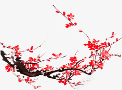 中国风红色梅花装饰树枝素材