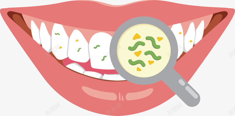 放大镜检查蛀牙矢量图ai免抠素材_88icon https://88icon.com 一排牙齿 卡通 嘴唇 手绘 整齐 牙齿 粉红色 绿色 门牙 矢量图