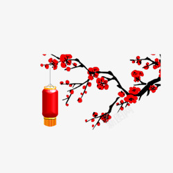 红色梅花开放春节元素素材