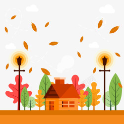 扁平化秋季房屋风景素材