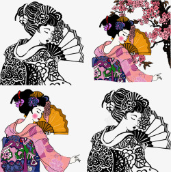 日本服饰日本艺妓矢量图高清图片