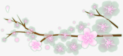 手绘春季粉绿色梅花装饰素材