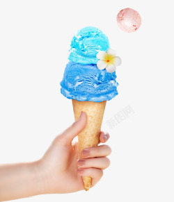 女士手夏季蓝色冰淇淋球高清图片