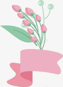 手绘卡通夏季粉红色花朵彩带标签矢量图素材