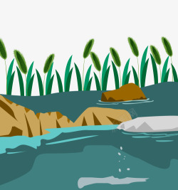 卡通手绘水彩河流背景素材