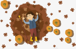 秋天躺在落叶的男孩矢量图素材