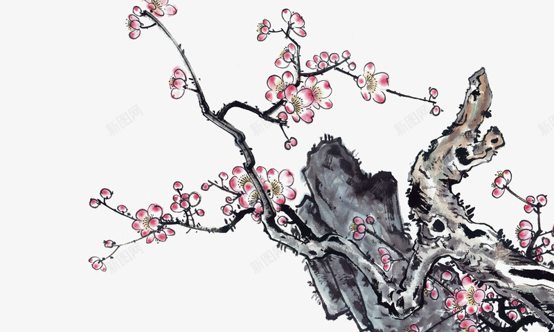 梅花奇石水墨png图片免费下载-素材dhjdlehf-88ICON