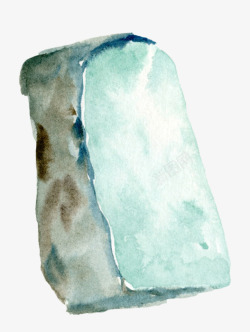 手绘青色水彩石头素材