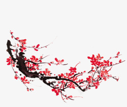 手绘粉色梅花树枝新年装饰素材