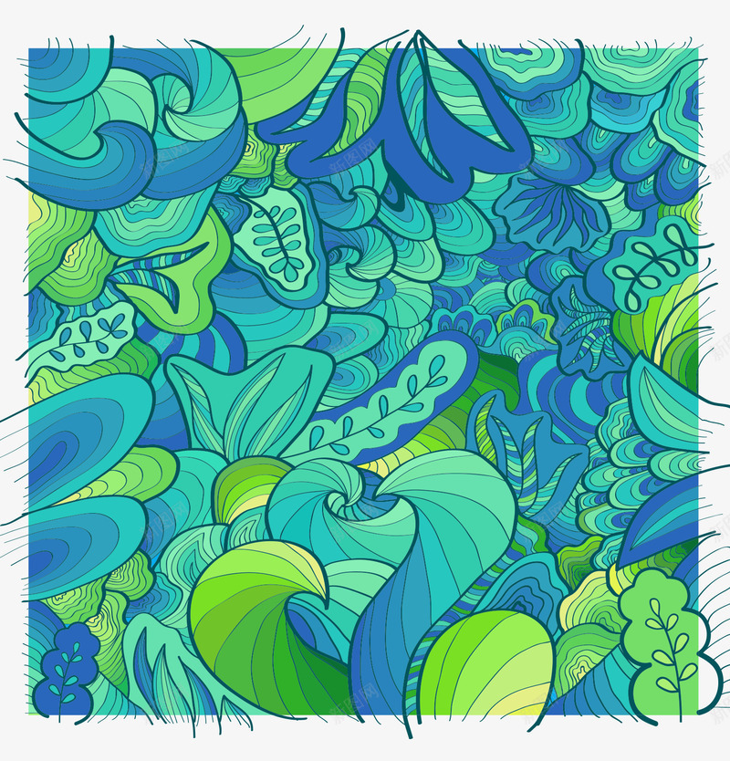 蓝色复古背景png免抠素材_88icon https://88icon.com 抽象 花卉 花纹