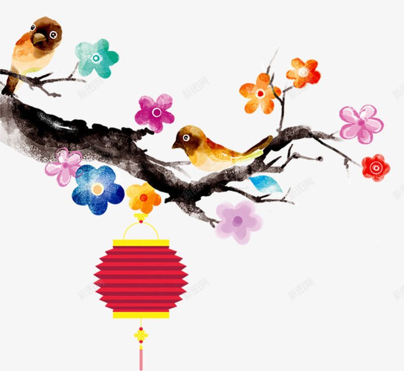 新年装饰彩绘梅花png免抠素材_88icon https://88icon.com 卡通彩绘 新年 梅花 灯笼 装饰图案 过年