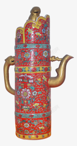 中国红丝带文物红漆木龙柄东布壶高清图片