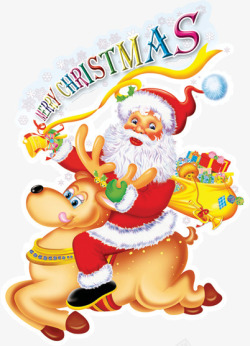 手绘骑着梅花鹿的圣诞老人素材