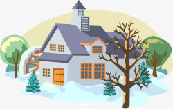 欧洲雪地里的卡通别墅素材