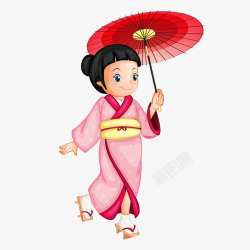 卡通日本穿和服女孩装饰图案素材