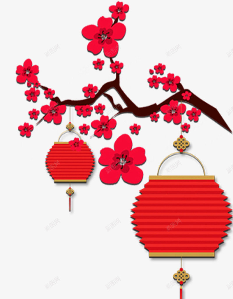 新年红色梅花灯笼年画psd免抠素材_88icon https://88icon.com 中国文化 中国风 喜庆 年味 新年快乐 梅花 灯笼 红色 红色梅花灯笼 过年