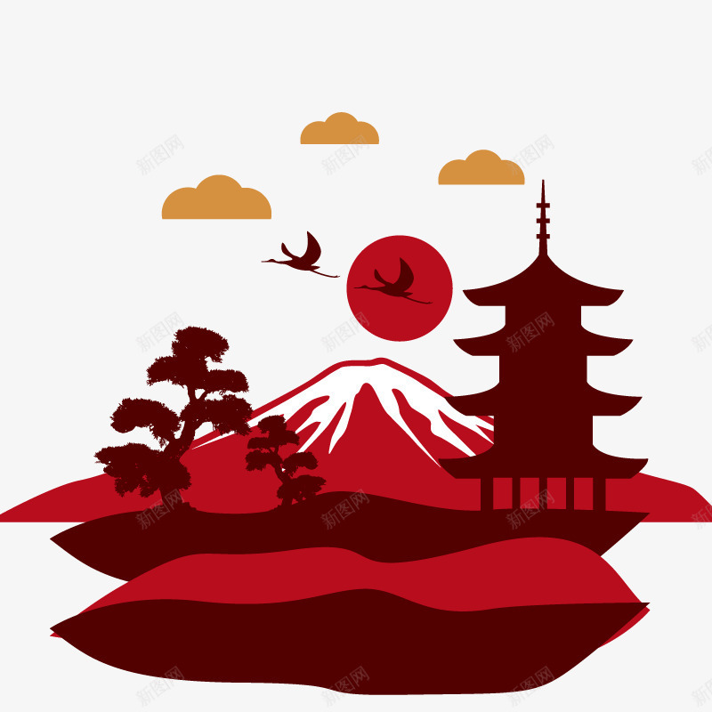 日本风景png免抠素材_88icon https://88icon.com 名胜 塔 富士山 红色 美丽的富士山