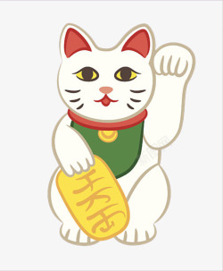 卡通手绘插画日本白色招财猫素材