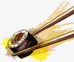 手绘插图筷子夹住的寿司素材