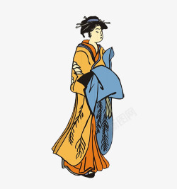 蓝色布料古代日本女子和服素材