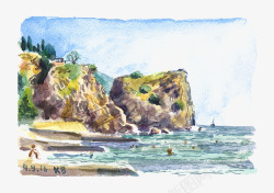 彩绘海洋岩石背景素材