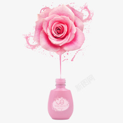 粉红色玫瑰花指甲油瓶素材