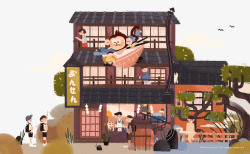 创意手绘日本饭店素材