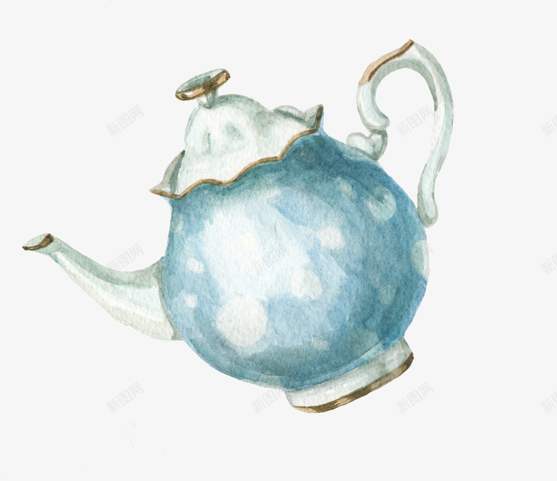 茶壶png免抠素材_88icon https://88icon.com 奶茶壶 手绘茶壶 欧洲风格 蓝色茶壶 陶瓷壶